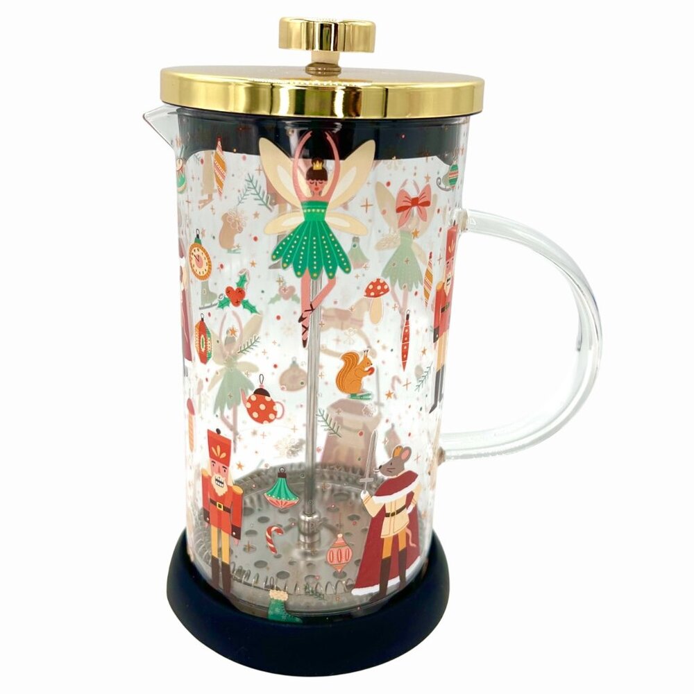 NWT NORDSTROM CHRISTMAS HOLIDAY NUTCRACKER SUITE GLASS FRENCH PRESS COFFEE MAKER